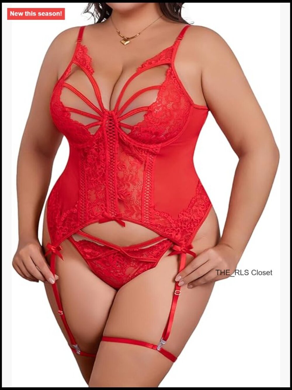 Plus Size Lace Corset and Panty Garter Lingerie Set